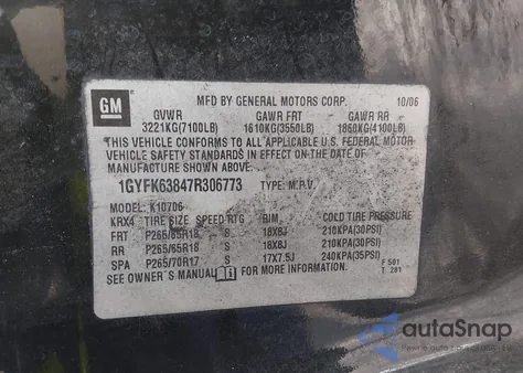 2007 Cadillac Escalade Standard z USA, uszkodzony, nr VIN 1GYFK63847R306773